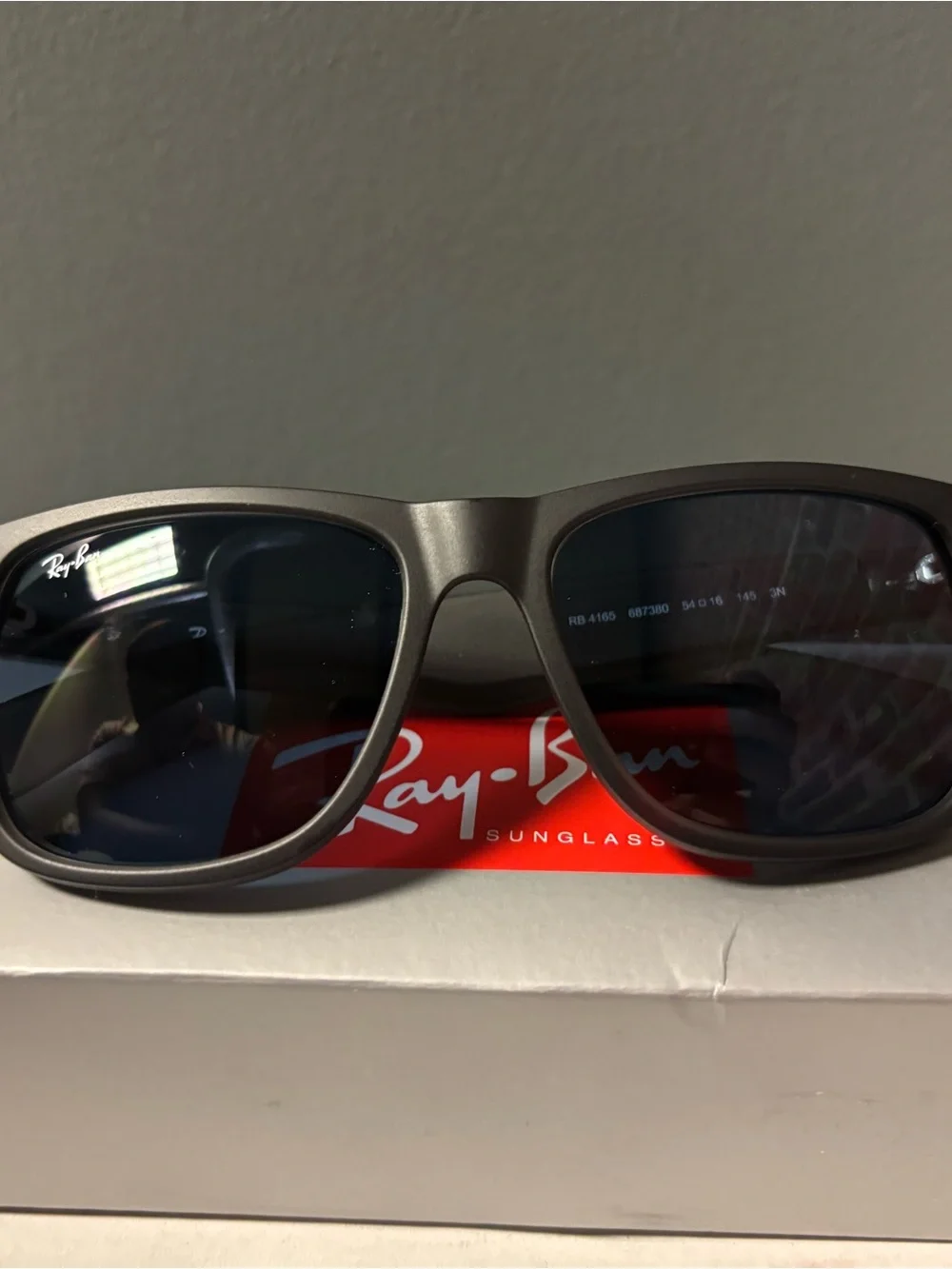 Ray-Ban Men’s Grey Frame Sunglasses with Blue Lenses